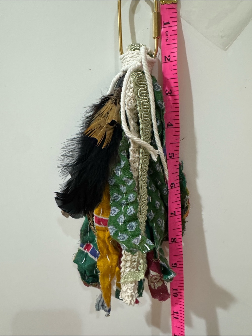 Handmade Boho Key and Purse Charm with Feathers and Textures Material
